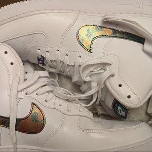 Nike White Sneakers with Iridescent Swoosh